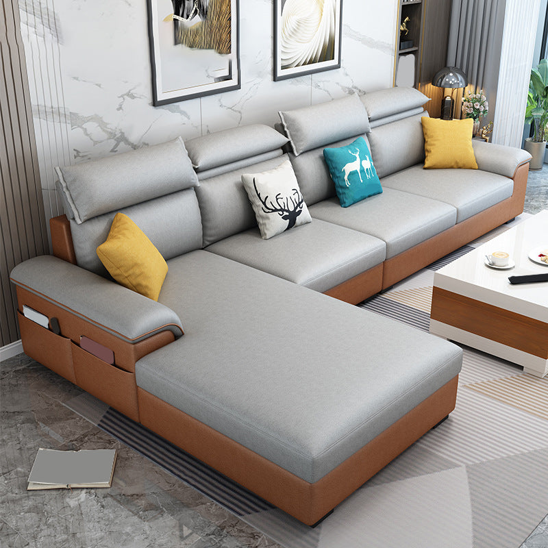Modern Style Sofa Bed Solid Wood Frame Imitation Leather Built-in Armrest Sofa