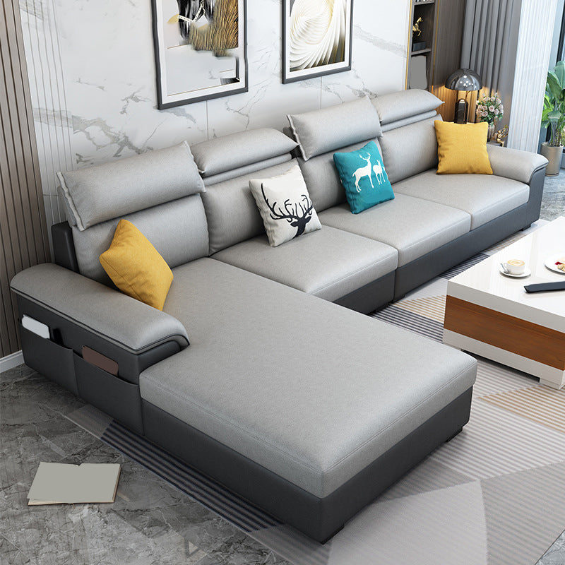 Modern Style Sofa Bed Solid Wood Frame Imitation Leather Built-in Armrest Sofa