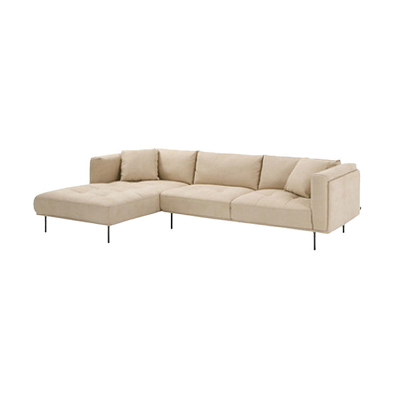 Nordic Style Sectional Feather Cushion Filled Flannelette Beige Sofa