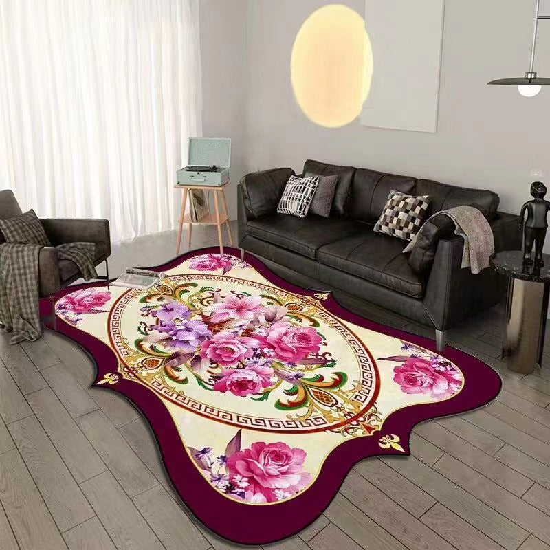 Novelty Shape Carpet Medallion Print Carpet Non-Slip Backing Polyester Rug for Home Decor