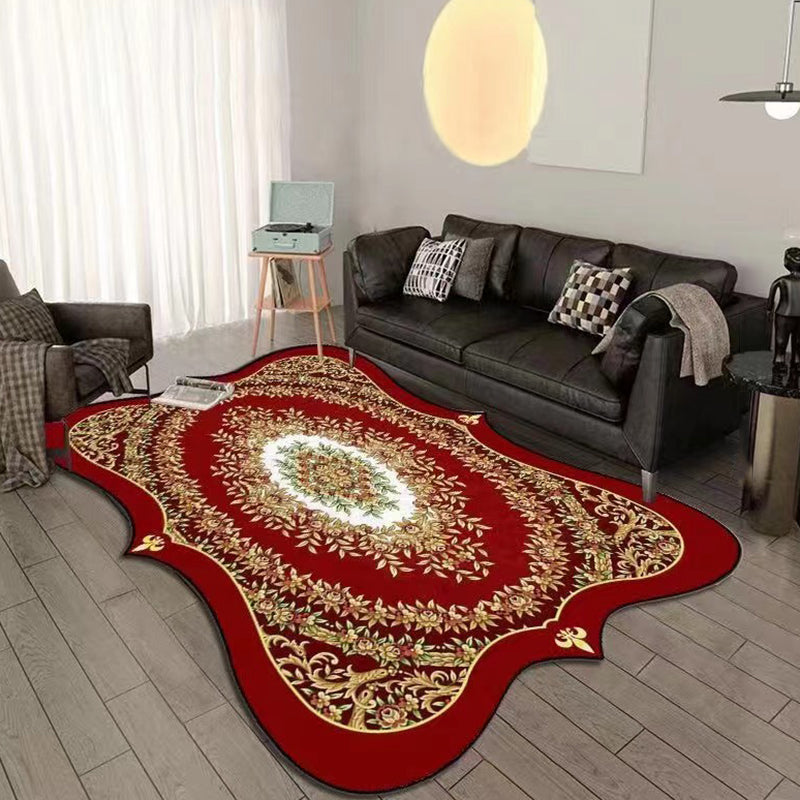 Novelty Shape Carpet Medallion Print Carpet Non-Slip Backing Polyester Rug for Home Decor