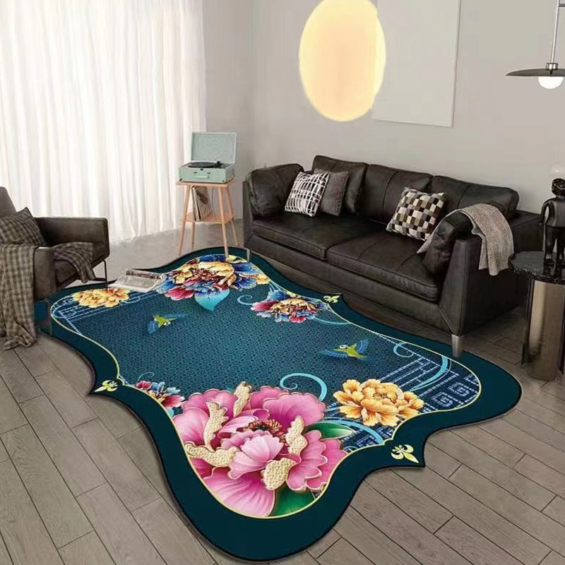 Novelty Shape Carpet Medallion Print Carpet Non-Slip Backing Polyester Rug for Home Decor