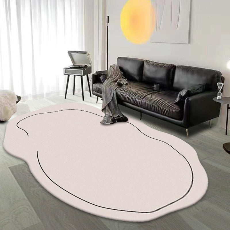 White Casual Rug Polyester Line Rug Non-Slip Backing Rug for Drawing Room