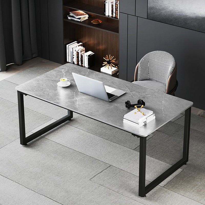 Modern Style Slate Table with Rectangular Black Metal Sleigh Base Coffee Table