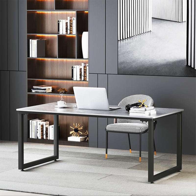 Modern Style Slate Table with Rectangular Black Metal Sleigh Base Coffee Table