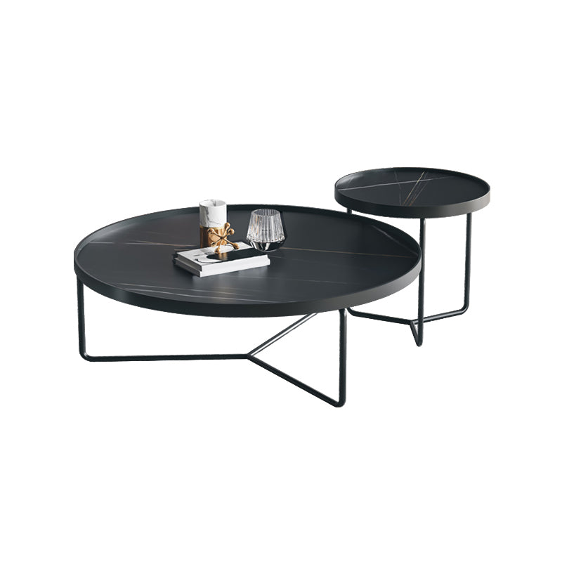 2 Piece Round Nesting Tables Modern Minimalist Slate Coffee Table