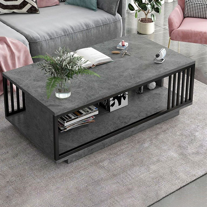 Modern Style Wooden Table with Rectangular Storage Rack Coffee Table