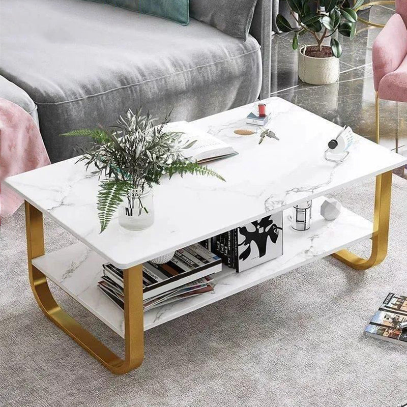 Modern Style Wooden Table with Rectangular Storage Rack Coffee Table