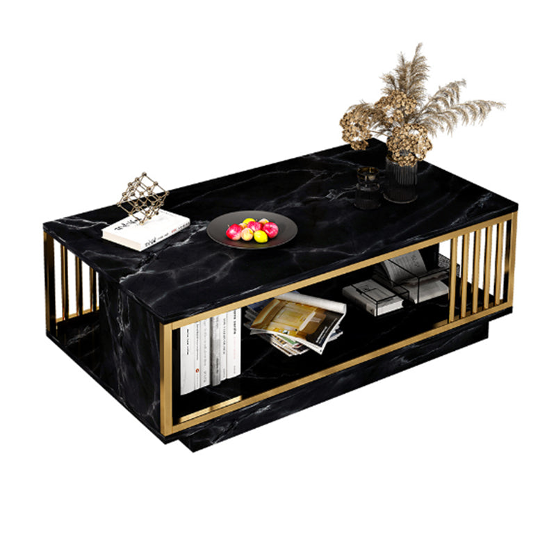 Modern Style Wooden Table with Rectangular Storage Rack Coffee Table