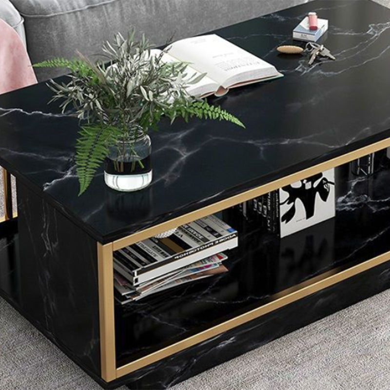 Modern Style Wooden Table with Rectangular Storage Rack Coffee Table