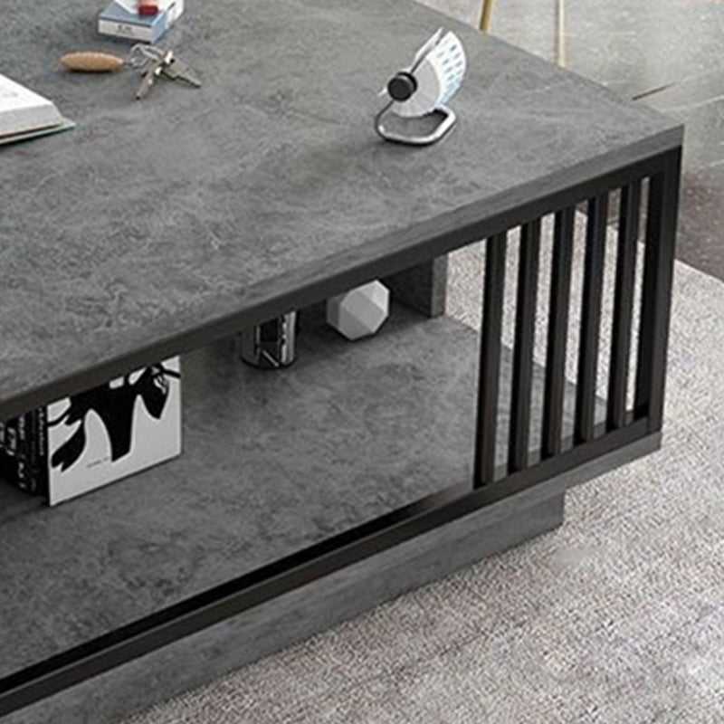 Modern Style Wooden Table with Rectangular Storage Rack Coffee Table