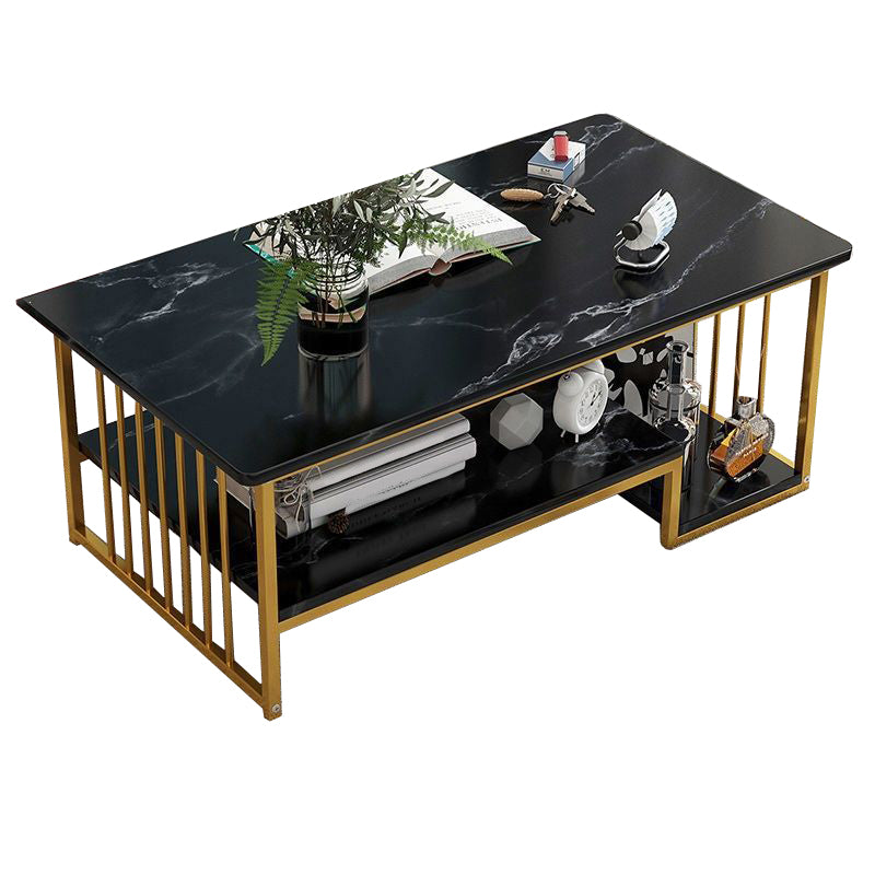 Modern Style Wooden Table with Rectangular Storage Rack Coffee Table