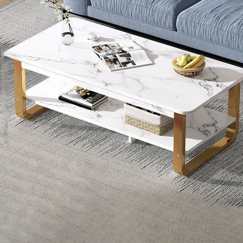 Modern Style Wooden Table with Rectangular Storage Rack Coffee Table