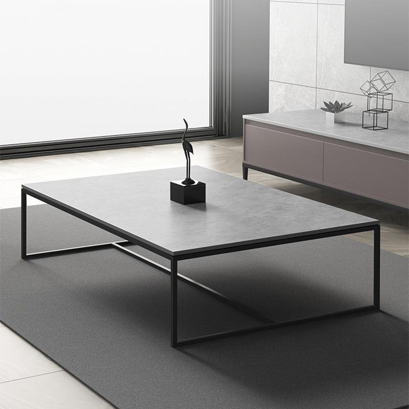 Glam 16.5" H Rectangle Slate Coffee Table Iron Trestle Cocktail Table