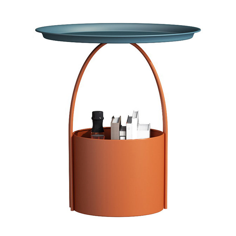 Mid-Century Round Tray Top Side Table Iron Pedestal End Table with Storage