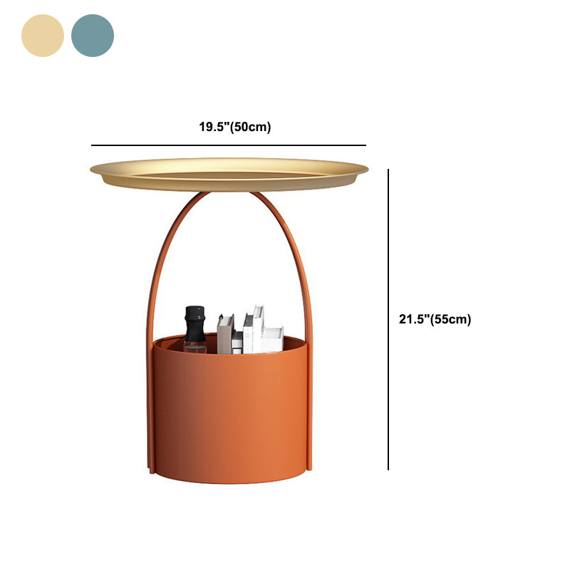Mid-Century Round Tray Top Side Table Iron Pedestal End Table with Storage
