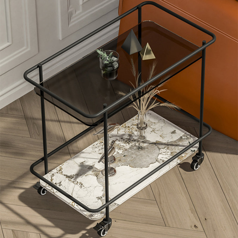 Contemporary Glass & Stone End Table 25.59" W Side Table with Casters