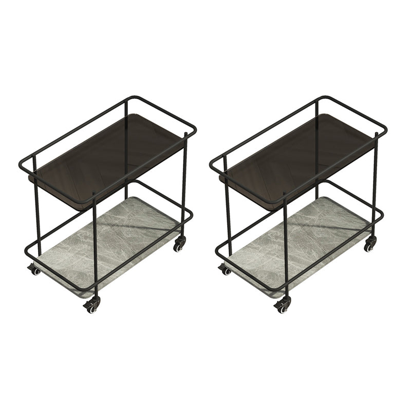 Contemporary Glass & Stone End Table 25.59" W Side Table with Casters