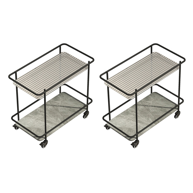 Contemporary Glass & Stone End Table 25.59" W Side Table with Casters