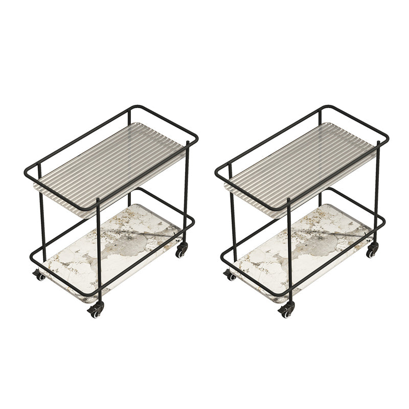 Contemporary Glass & Stone End Table 25.59" W Side Table with Casters