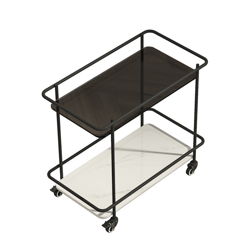 Contemporary Glass & Stone End Table 25.59" W Side Table with Casters