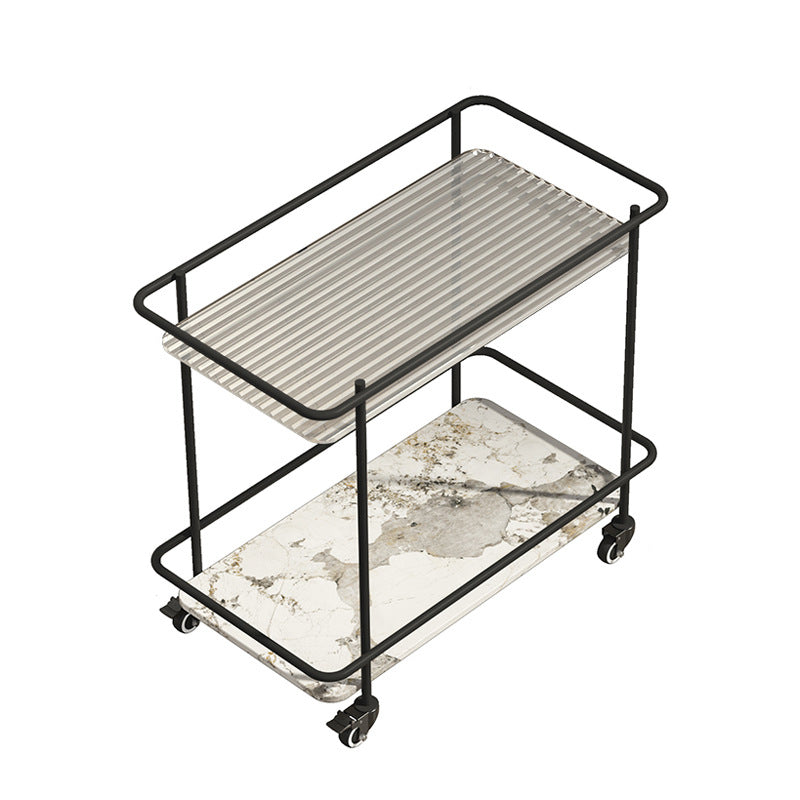 Contemporary Glass & Stone End Table 25.59" W Side Table with Casters