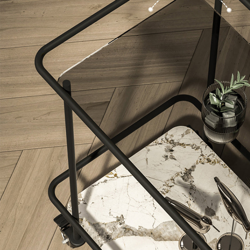 Contemporary Glass & Stone End Table 25.59" W Side Table with Casters