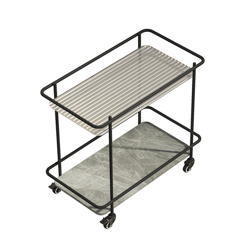 Contemporary Glass & Stone End Table 25.59" W Side Table with Casters