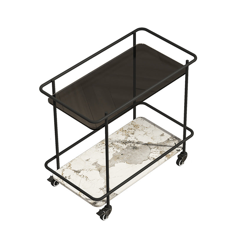 Contemporary Glass & Stone End Table 25.59" W Side Table with Casters