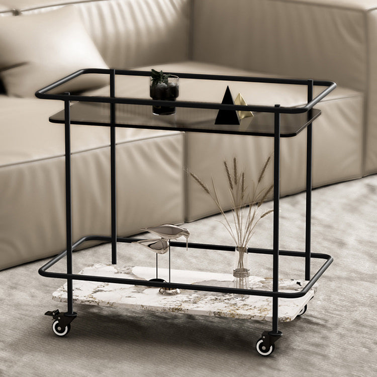 Contemporary Glass & Stone End Table 25.59" W Side Table with Casters