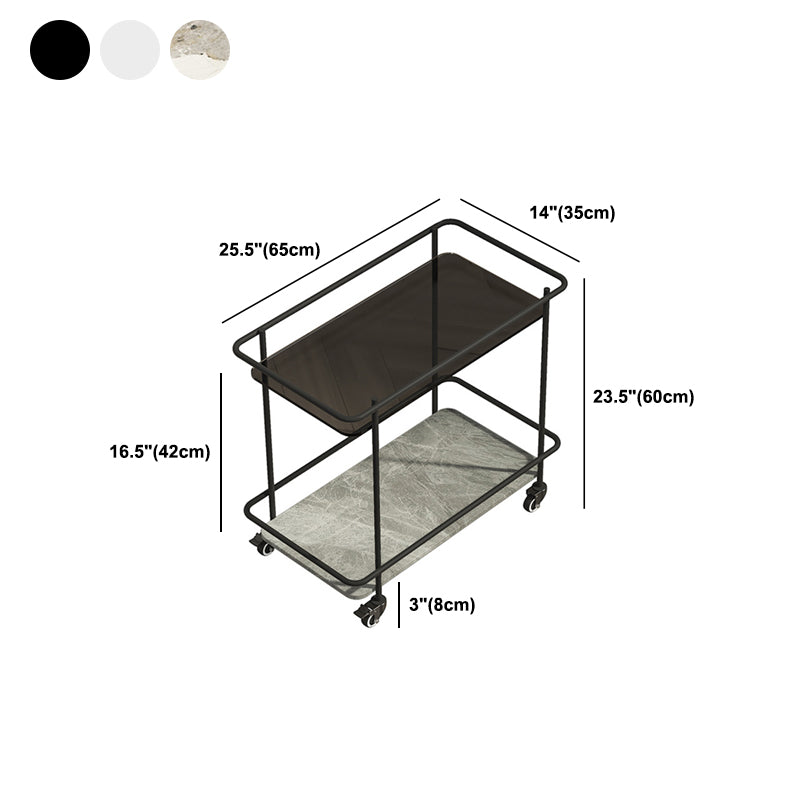Contemporary Glass & Stone End Table 25.59" W Side Table with Casters