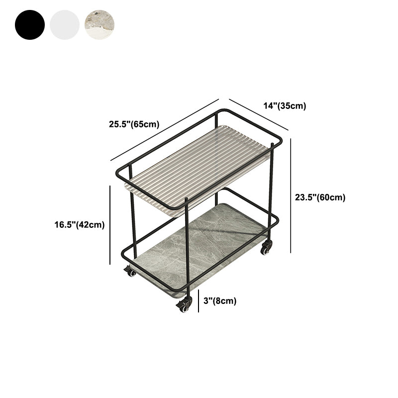Contemporary Glass & Stone End Table 25.59" W Side Table with Casters