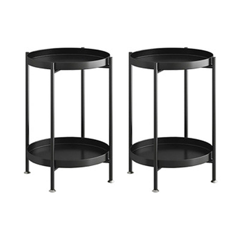 Mid-Century Metal Round Tray Top Side Table 4 Legs End Table with Shelf