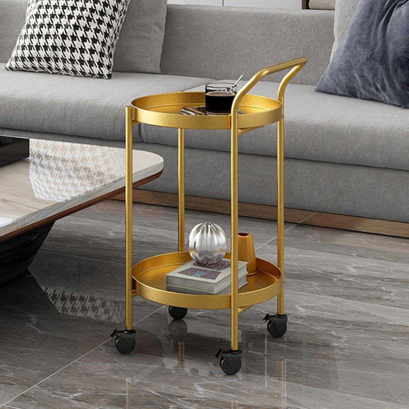 Mid-Century Metal Round Tray Top Side Table 4 Legs End Table with Shelf