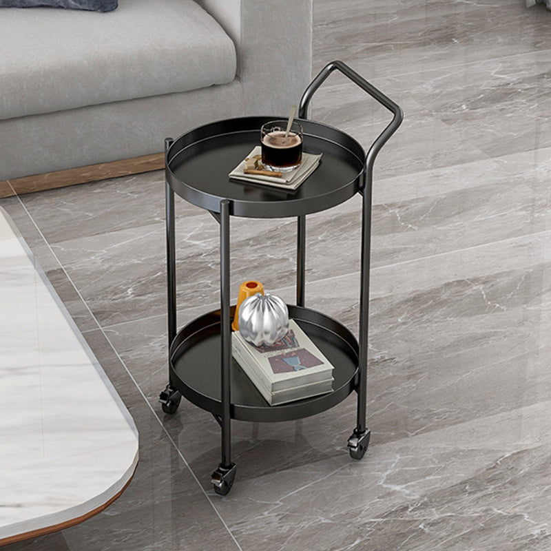 Mid-Century Metal Round Tray Top Side Table 4 Legs End Table with Shelf