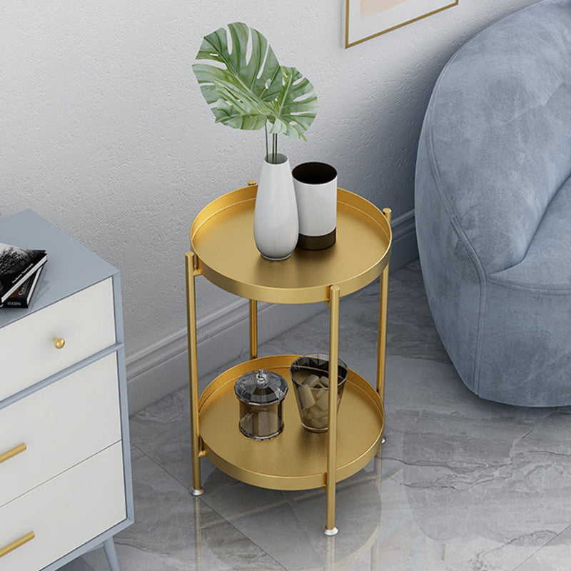 Mid-Century Metal Round Tray Top Side Table 4 Legs End Table with Shelf