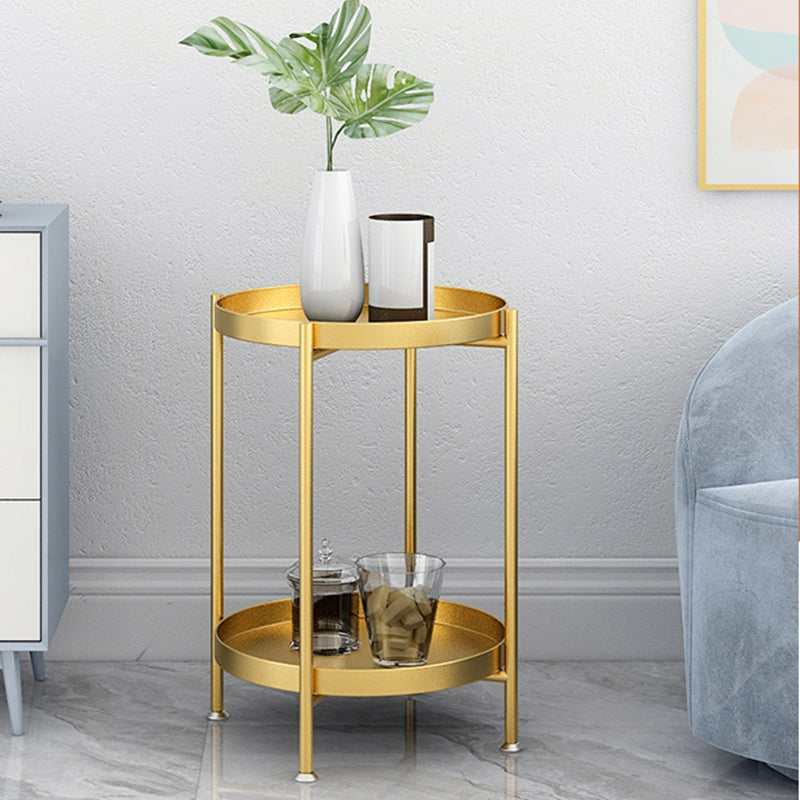 Mid-Century Metal Round Tray Top Side Table 4 Legs End Table with Shelf