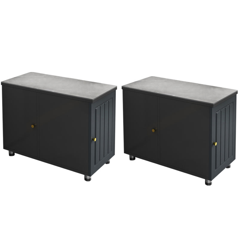 Rectangular Stone Side Table 24.41" Tall 2-Door End Table with Storage