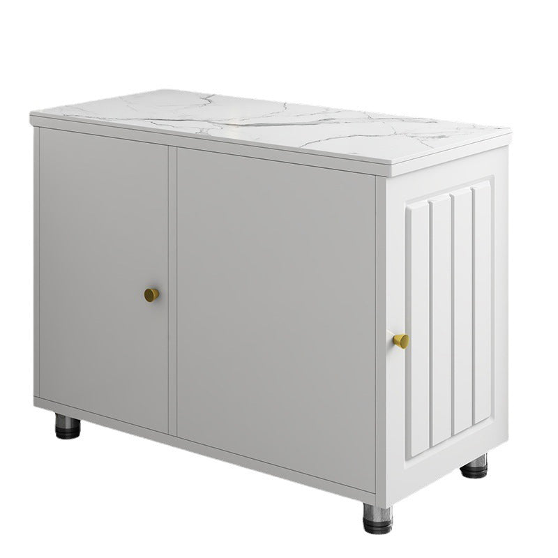 Rectangular Stone Side Table 24.41" Tall 2-Door End Table with Storage