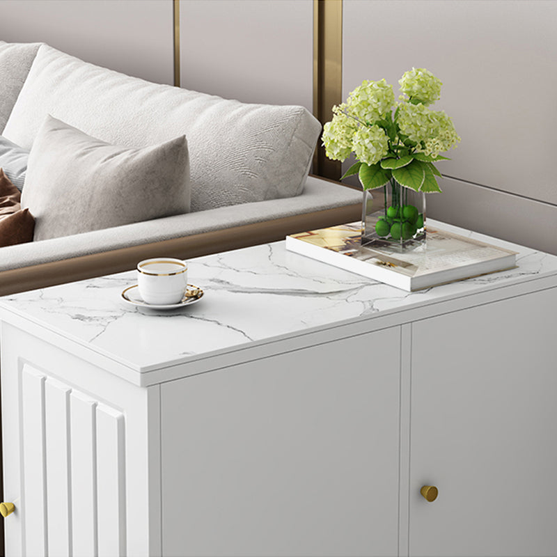 Rectangular Stone Side Table 24.41" Tall 2-Door End Table with Storage