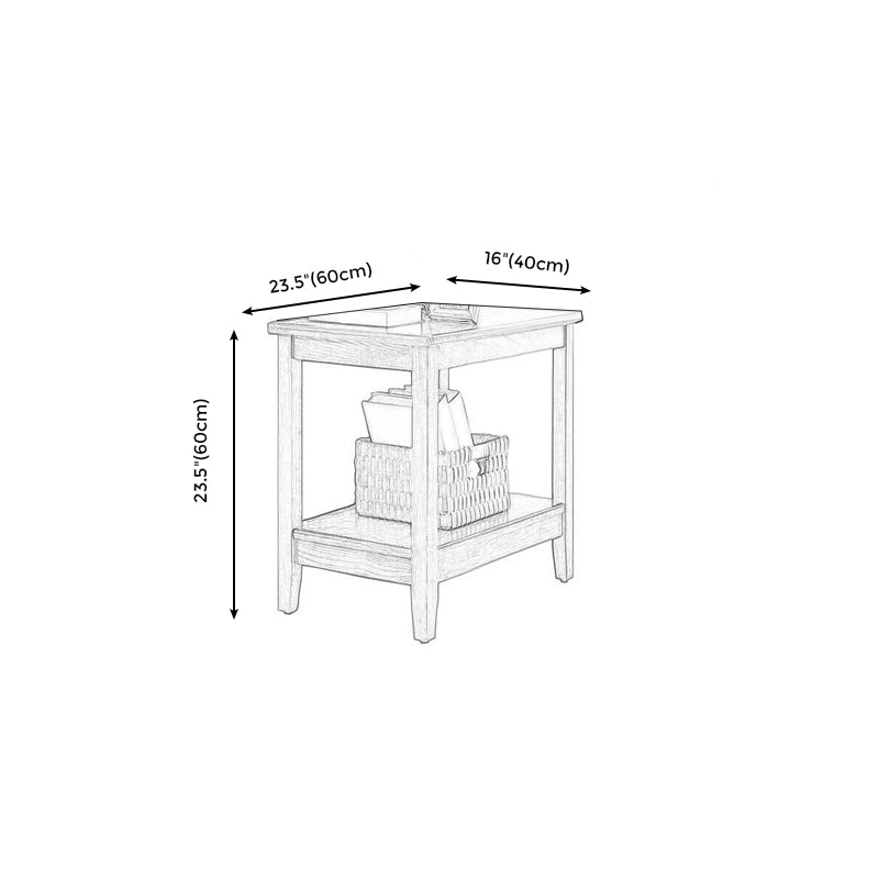 Traditional Rectangular Double Tier Side Table Wood 4 Legs End Table with Shelf