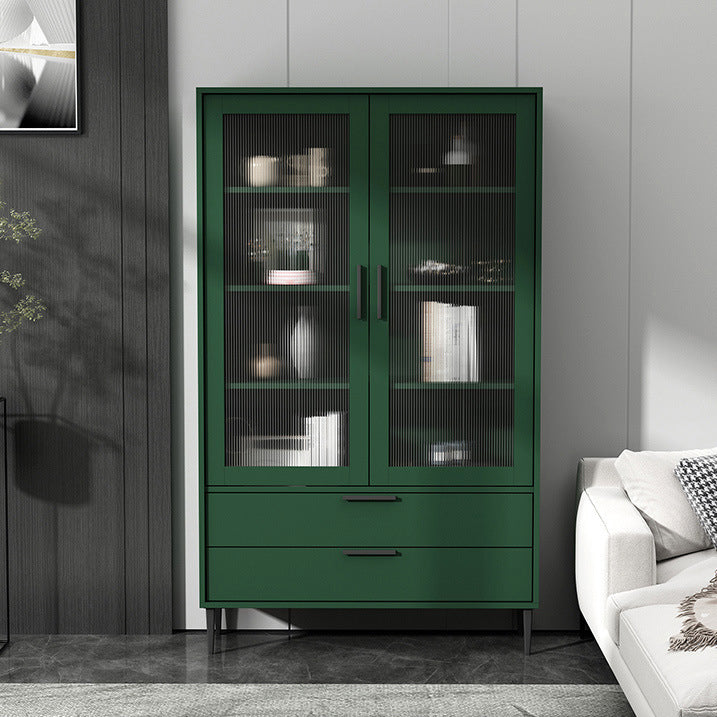 Wooden Accent Cabinet with Glass Door and 4 Steel Black Legs