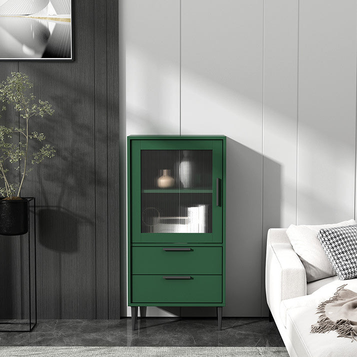Wooden Accent Cabinet with Glass Door and 4 Steel Black Legs