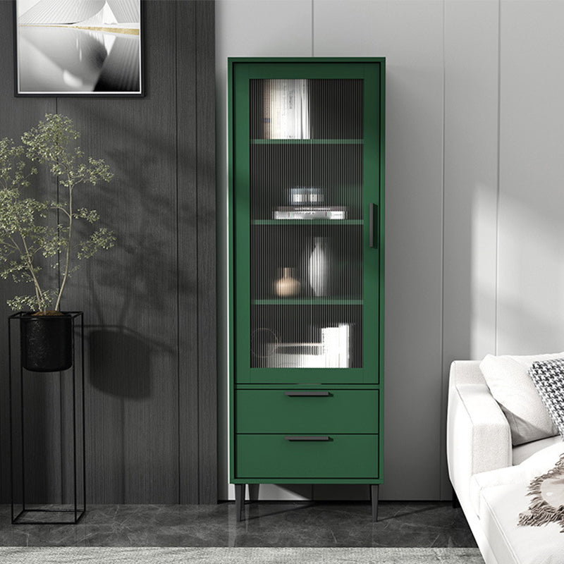 Wooden Accent Cabinet with Glass Door and 4 Steel Black Legs