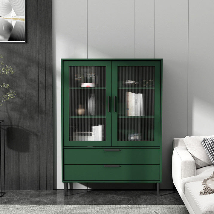 Wooden Accent Cabinet with Glass Door and 4 Steel Black Legs
