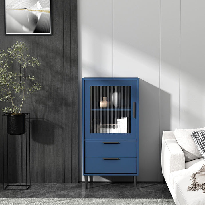 Wooden Accent Cabinet with Glass Door and 4 Steel Black Legs