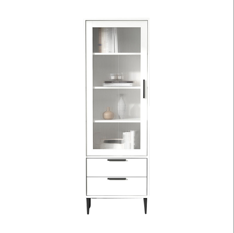 Wooden Accent Cabinet with Glass Door and 4 Steel Black Legs