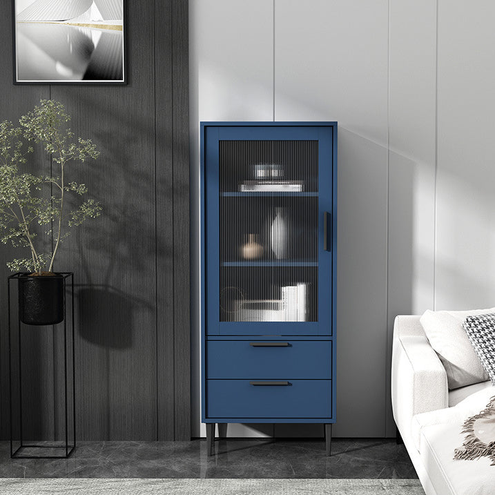 Wooden Accent Cabinet with Glass Door and 4 Steel Black Legs