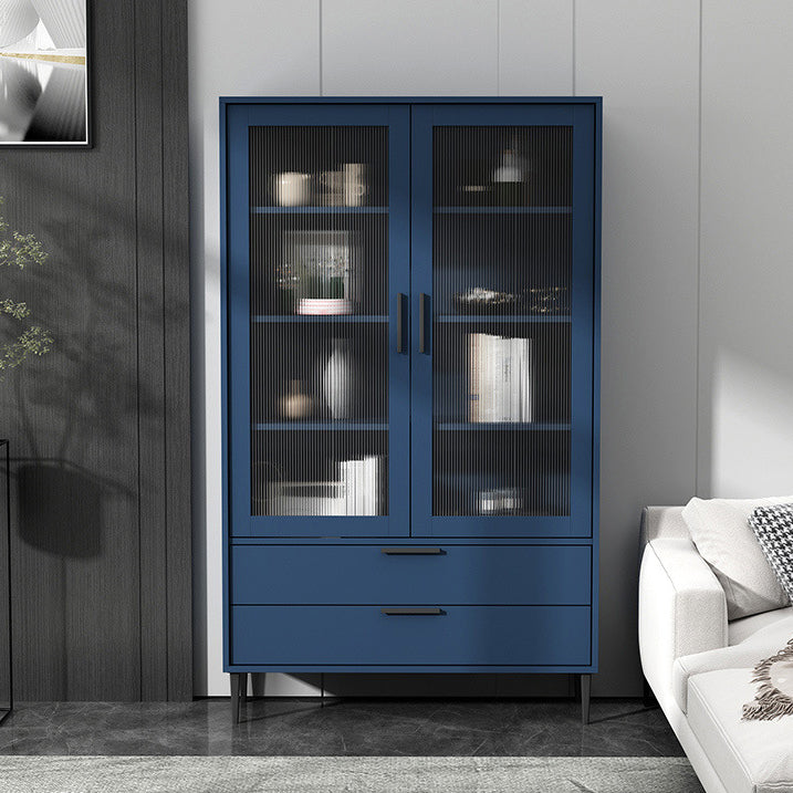 Wooden Accent Cabinet with Glass Door and 4 Steel Black Legs