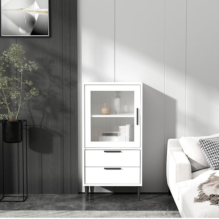 Wooden Accent Cabinet with Glass Door and 4 Steel Black Legs